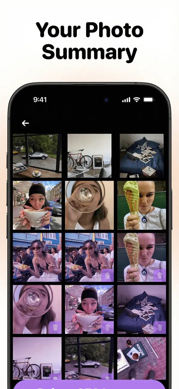 Photo summary in Swipewipe, showing the photos marked for deletion before confirming